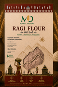 Manya Deepika Ragi Flour packaging with traditional design elements on a brown background